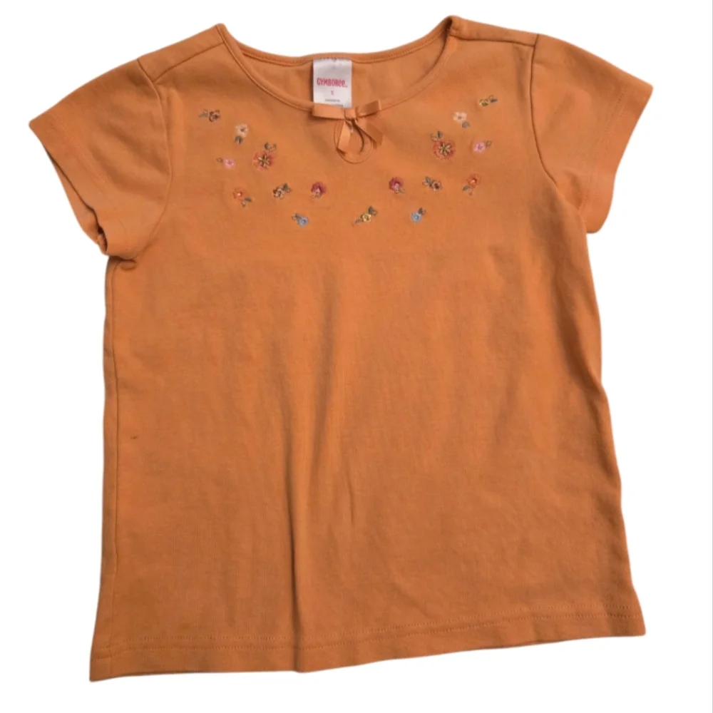 Vintage Y2K Gymboree orange embroidered flowers short sleeved top